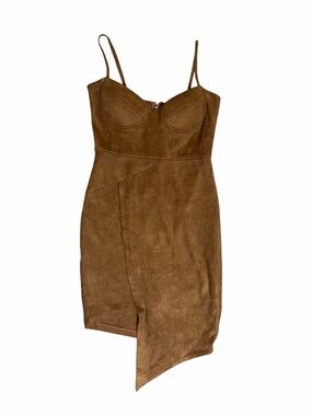6-Sharp Brown Faux Suede Mini Dress Size Medium Bustier Bodycon Boutique Dress